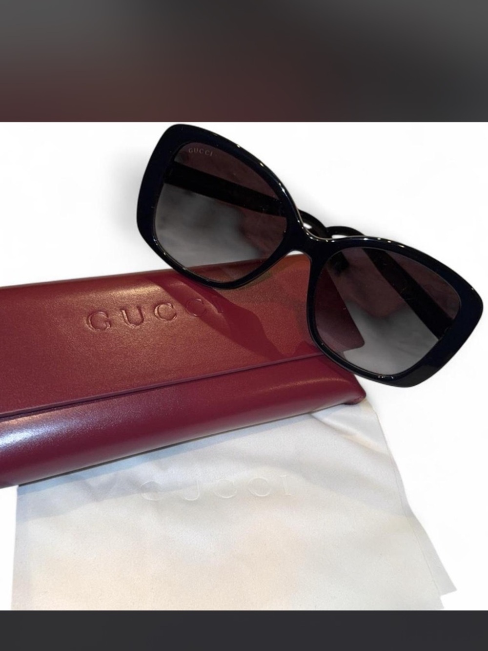 Gucci Black Oversized Butterfly Sunglasses with Tinted Lenses